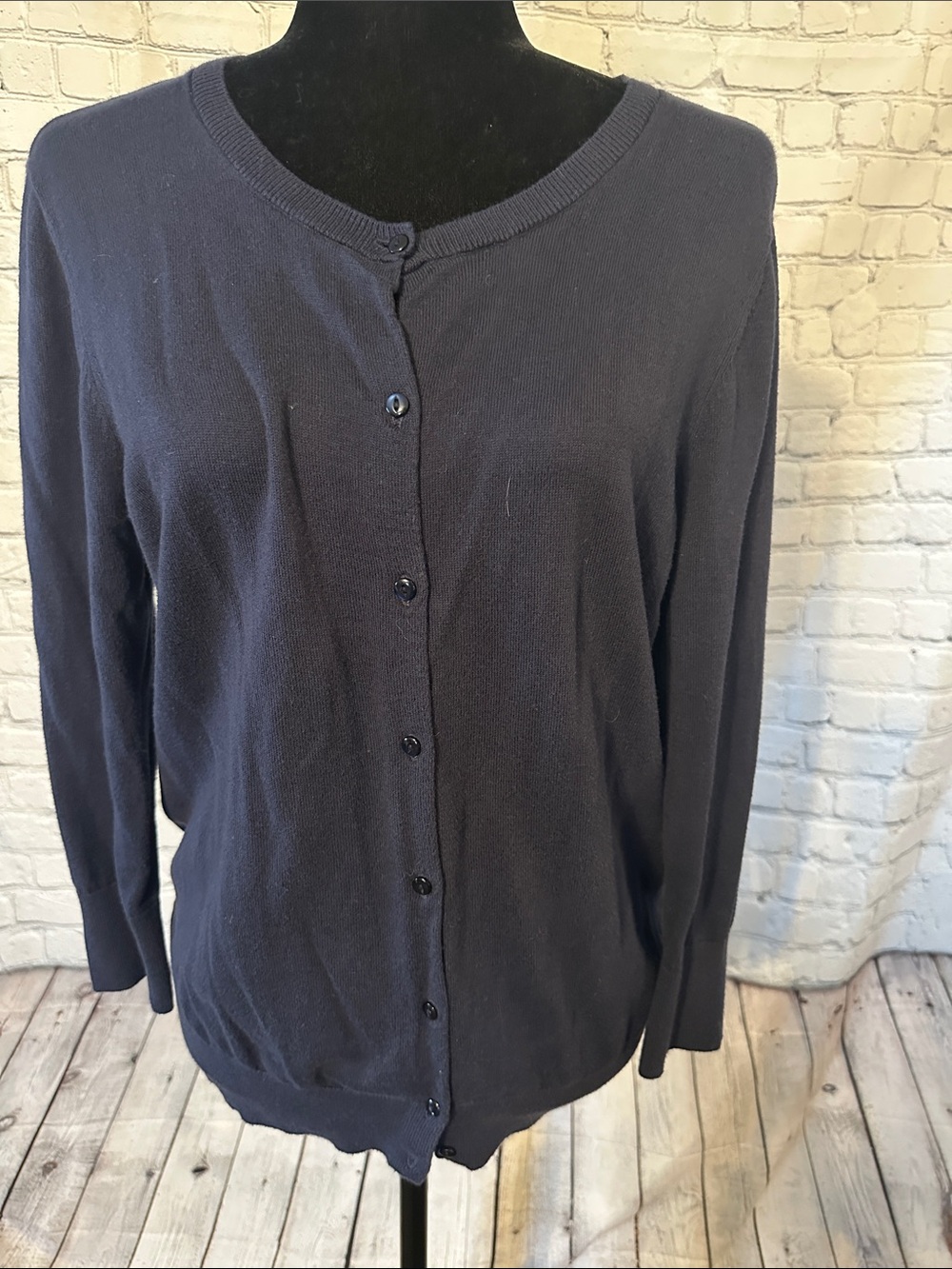 LOFT Navy Blue Crewneck Button Cardigan